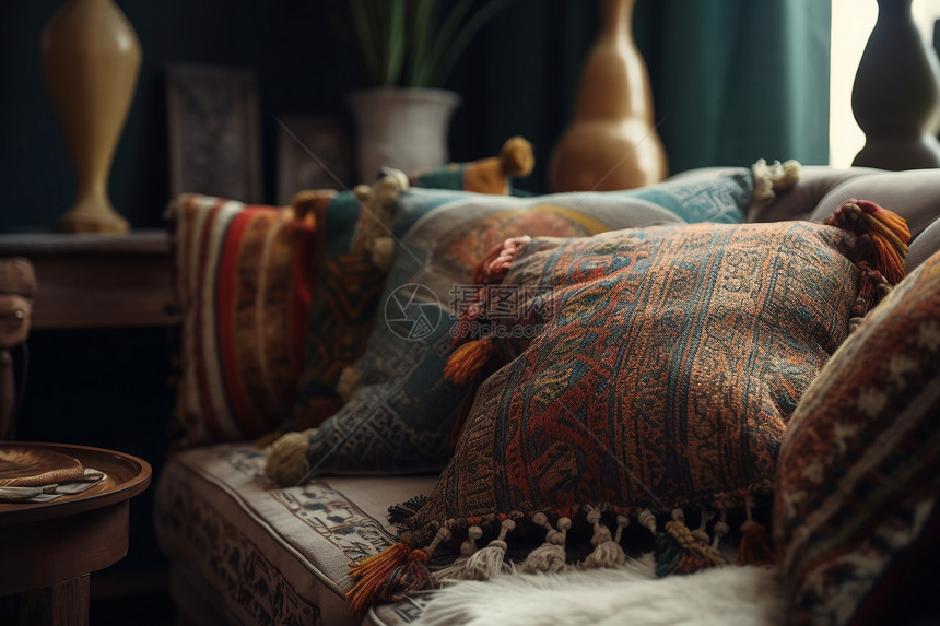 波西米亚风格纺织沙发枕图片