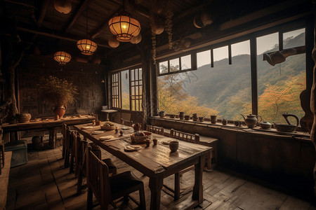 乡村的森林餐厅背景图片