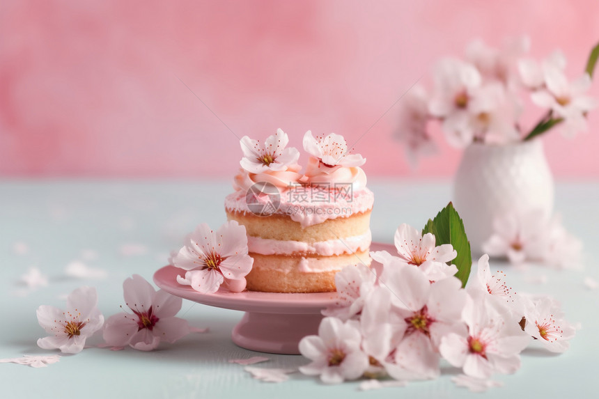 粉红色奶油蛋糕图图片