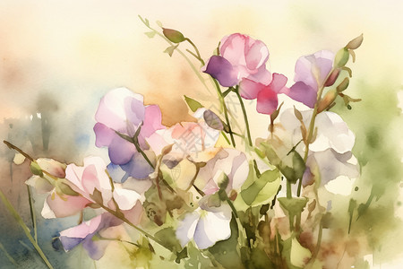 豌豆花水彩画背景图片