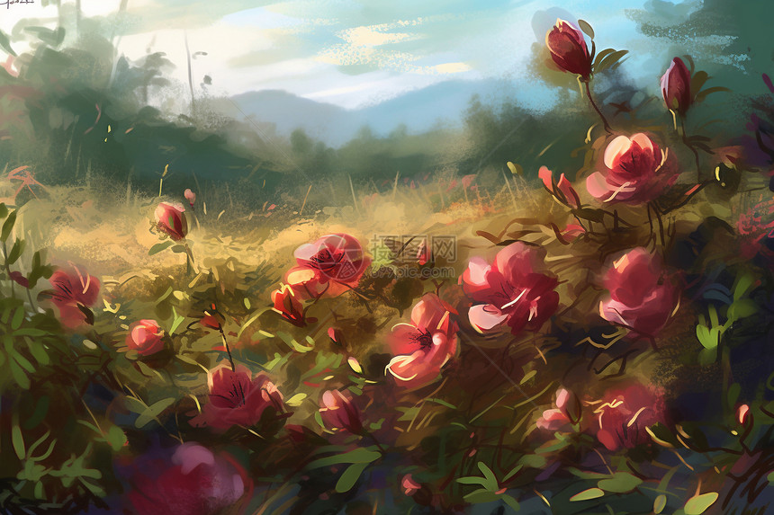 野玫瑰风景绘画图片