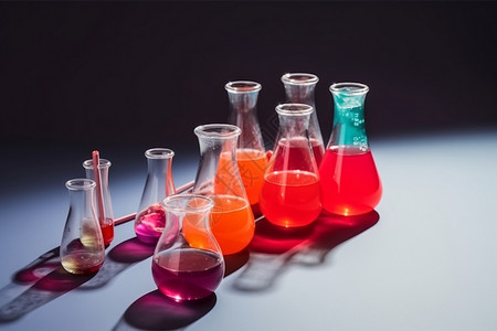 盛有化学试剂的不同规格的锥形瓶图片