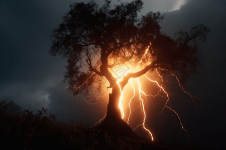 闪电击中的树图片