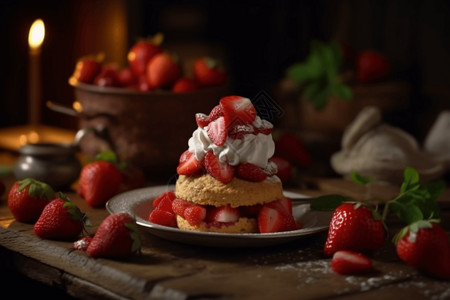奶油和草莓甜品高清图片