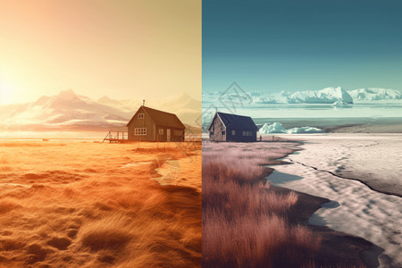 冬天的草原自然灾害对比设计图片
