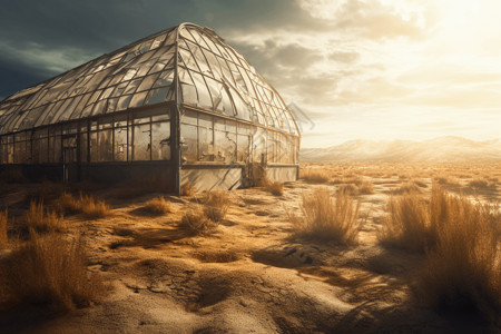 干旱农田的温室图片