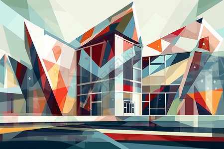 现代艺术馆色彩丰富的艺术馆建筑插画