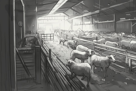羊圈小羊养殖场插画