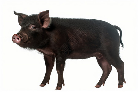 农场的小猪野生黑猪隔离白色高清图片