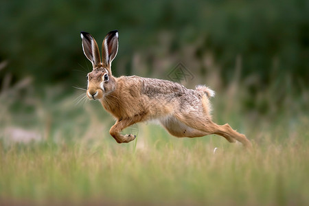 野兔在草地上奔跑高清图片