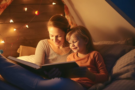 读故事母亲为孩子读睡前故事图背景