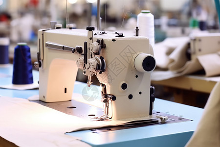 服装厂里的缝纫机背景图片