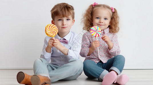 两个可爱的小孩子吃棒棒糖图片
