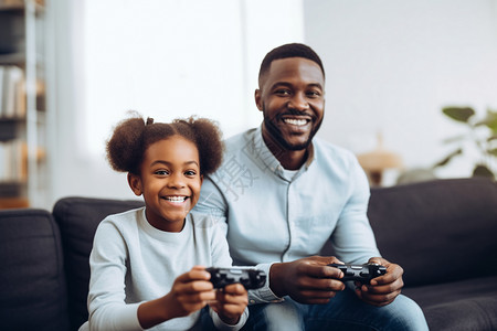 爸爸和女儿玩电子游戏图片