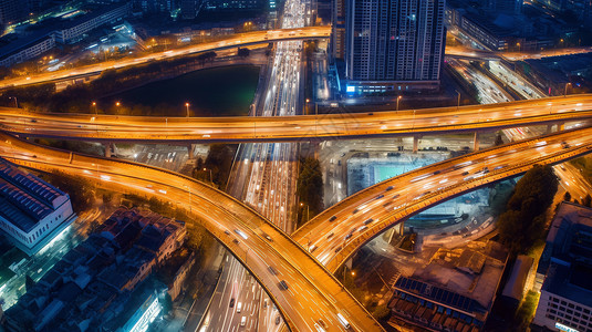 高架桥建筑夜晚城市建筑景观图片设计图片