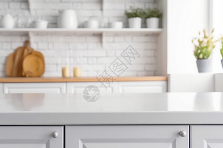 岛柜简约现代白色厨房台面设计设计图片
