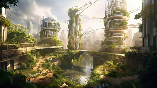 未来派科幻城市创意插图背景图片