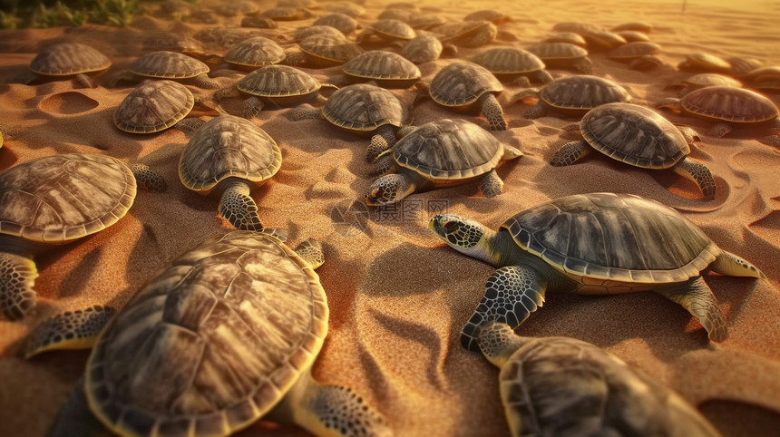 海龟在海滩上繁殖的图片图片