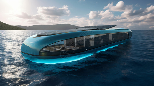 未来派太阳能海洋船概念图背景图片