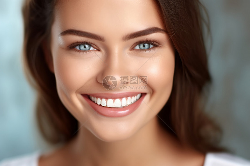 女人露出洁白的牙齿微笑肖像图图片