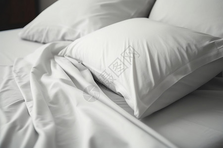 整洁白色的床单枕头图片