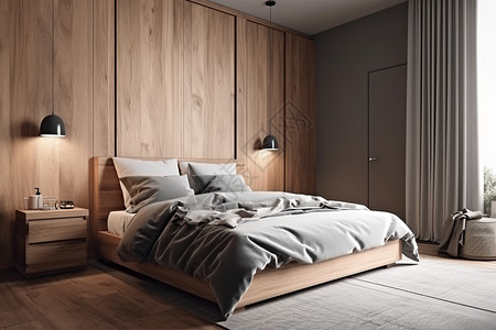 整洁的木质卧室背景图片