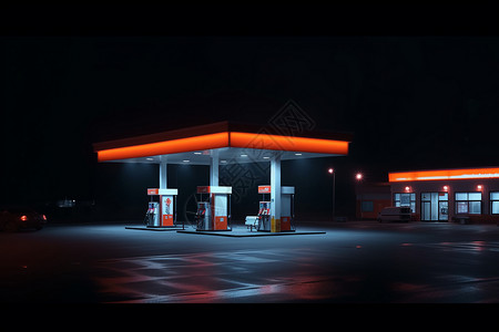夜间加油站燃料加注高清图片