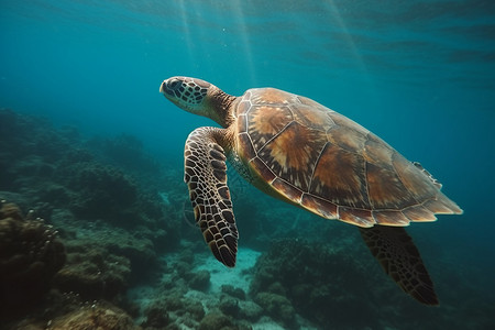 海洋中的海龟背景图片