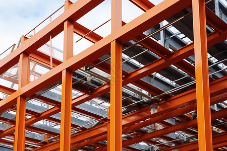 橙色钢梁的金属框架图高清图片
