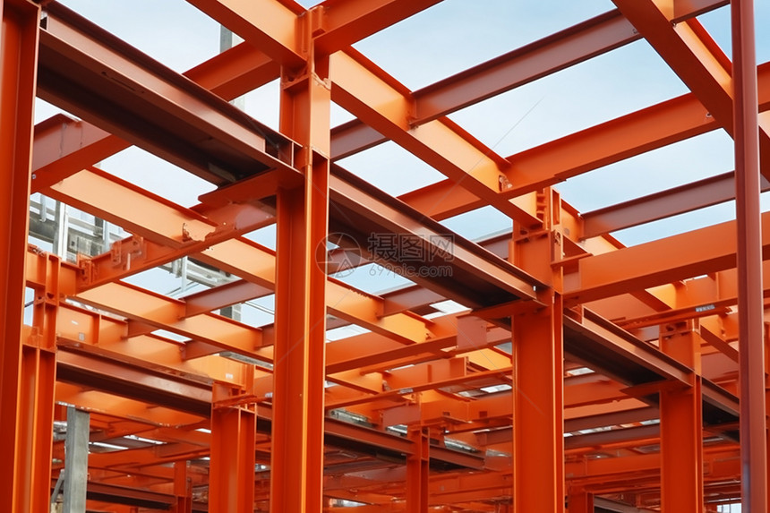 橙色钢梁的金属框架图图片