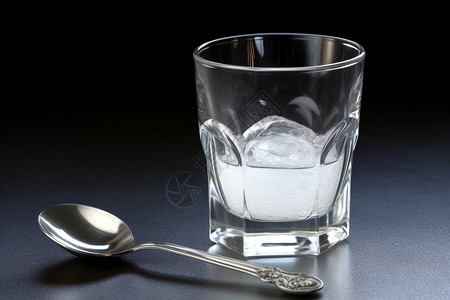 玻璃杯中的盐水和茶匙中的盐图片背景图片