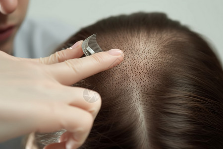 女人脱发医生检查女性头皮牛皮癣设计图片