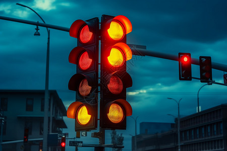 街角黄昏十字路口红灯设计图片