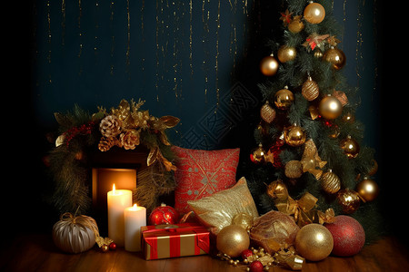 圣诞氛围的礼物盒圣诞树背景图片