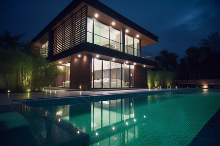 现代化房子和泳池图片