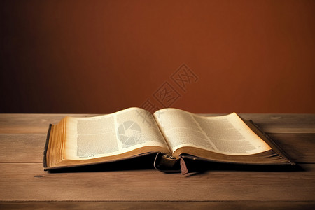 木桌上摊开的圣经图片
