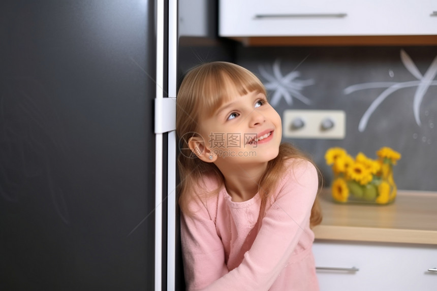 厨房旁的小女孩图片