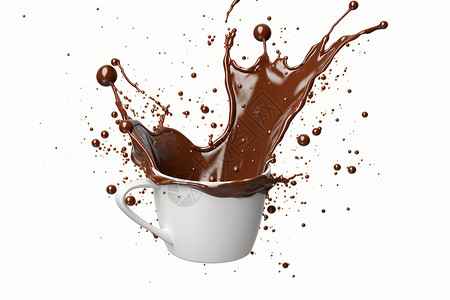 白色巧克力冰棍杯中的巧克力飞溅设计图片