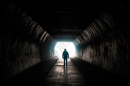 隧道口男人在黑暗隧道里站着的背影背景
