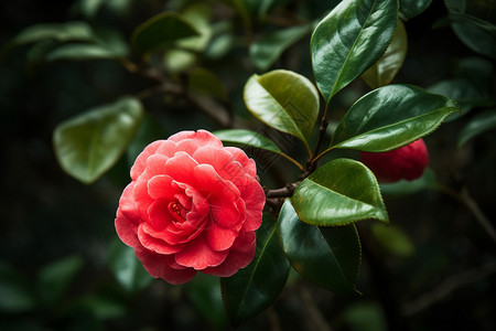 春天的一抹红山茶花背景图片
