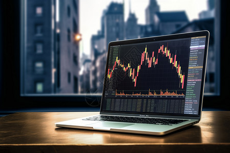 股票交易市场电脑笔记本上的股票交易设计图片