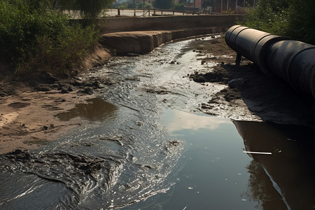 废水污染河道垃圾高清图片