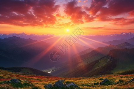 日落山中美景图片