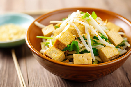 豆腐绿豆芽酸菜素食菜肴高清图片