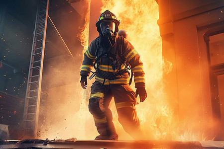 火灾救援现场的消防员背景图片