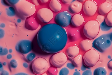 粉红色抽象鹅卵石与蓝色球体图片