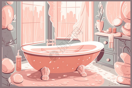 粉色浴室插画图片
