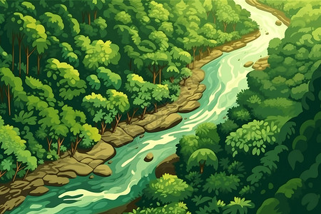 郁郁葱葱的雨林插画设计图片
