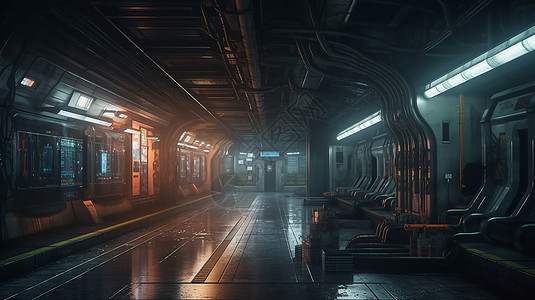赛博朋克地铁站背景图片