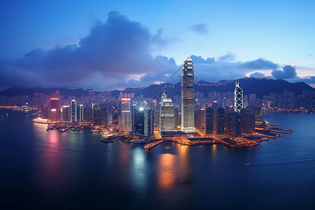 维多利亚建筑不夜城香港夜景背景